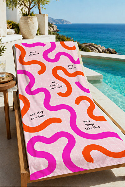 Evmila Psychedelic Pink Orange Wavy Pop Art Patterned 70X150 Beach Towel - Co...