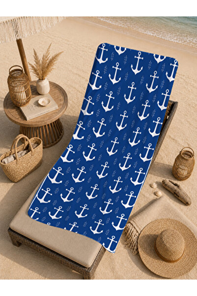 Evmila Prosop de plajă Sailor Navy Blue Mini Anchor cu model repetat 70x150 -...