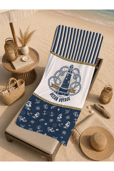 Evmila Vintage Sailor Compass Anchor Emblem Patterned 70X150 Beach Towel - Di...