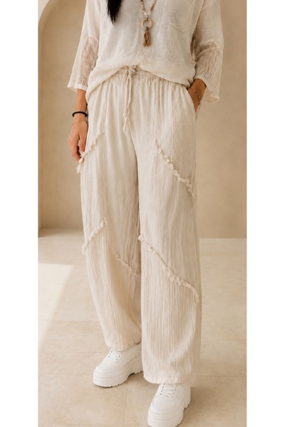 MARWARİ OTANTİK BUTİK Double Pocket Mesh Detailed Women's Linen Trousers 38-48