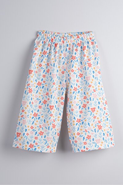 Bondberro Poplin Fabric Girls' Loose Fit Trousers 100% Cotton (Chino Flower)