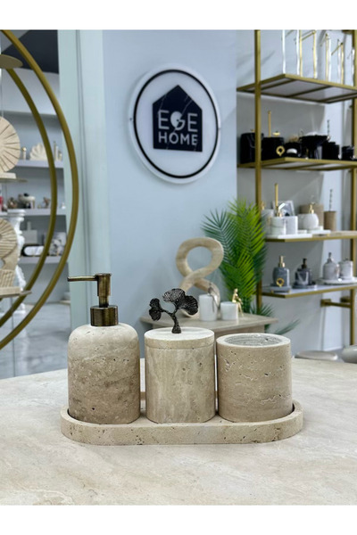 ege gross Decorative Travertine Natural 4-Piece Bathroom Set with Antique Fin...
