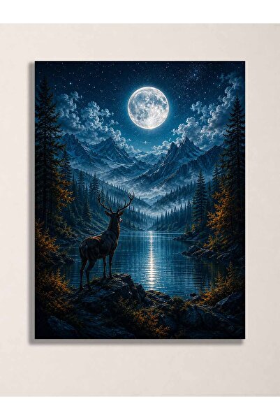 Geyik ve Dolunay Baskılı Metal Tablo Wall Art