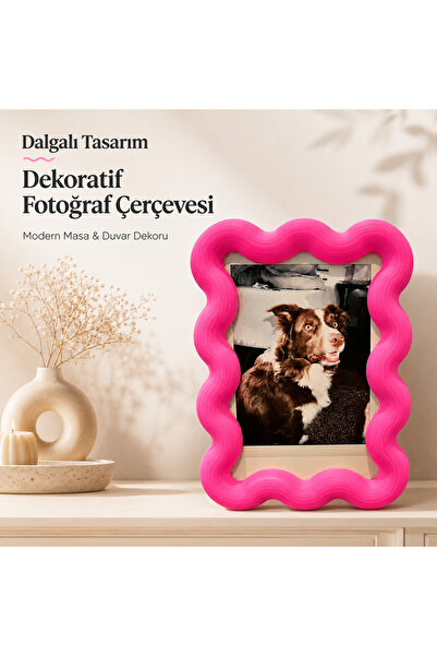 Src 3D Dalgalı Tasarım Dekoratif Pembe Mıknatıslı Fotoğraf Çerçevesi – Modern...