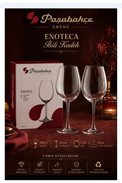 Paşabahçe Enoteca 2 li kadeh 440 cc Hacim 22 cm boyu 6 cm ağız 8 cm taban boy...