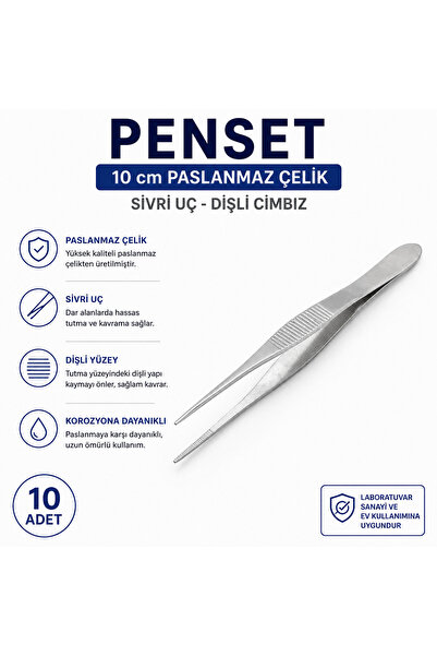 Labolist Penset 10 cm Paslanmaz Çelik - Sivri Uç Dişli Cımbız