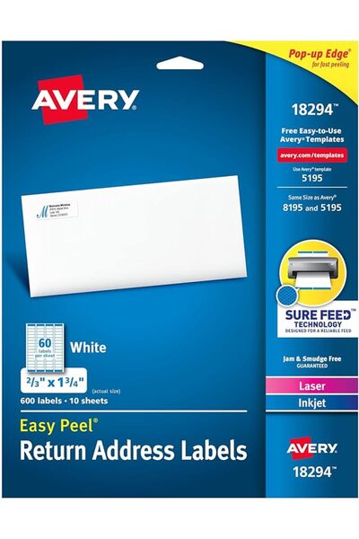 AVERY ملصقات الإرجاع، ليزر/حبر نافث، 2/3 × 1-3/4 بوصة، أبيض (18294)