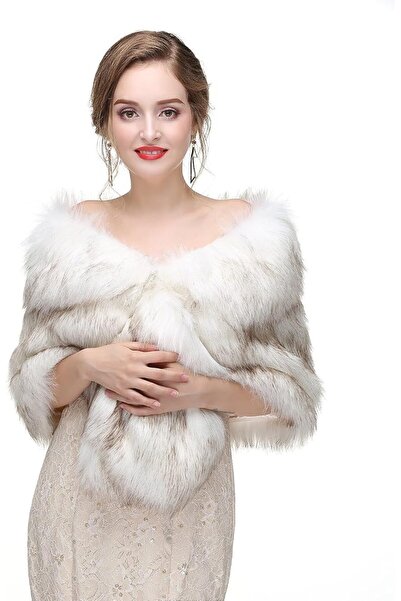 GENERAL Faux Fur Shawl Wrap Stole Shrug Winter Bridal Wedding Cover Up