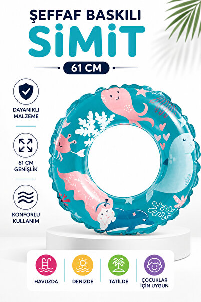 NeoThings Şeffaf Baskılı Deniz Canlısı Tasarımlı Çocuk Yüzme Simidi 61 CM – D...