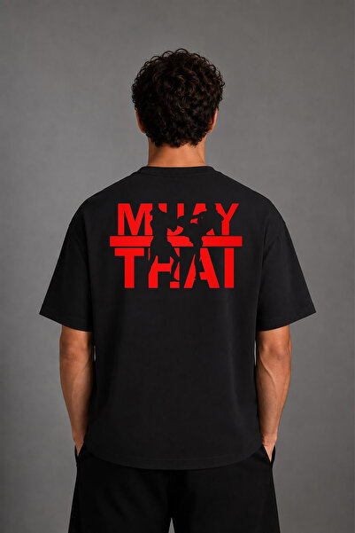 VSRN Tricou oversize negru cu imprimeu pe spate Muay Thai 1 Design