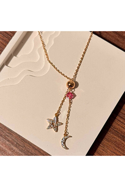 FLORAL İSTANBUL Star Moon Rose Gold Necklace