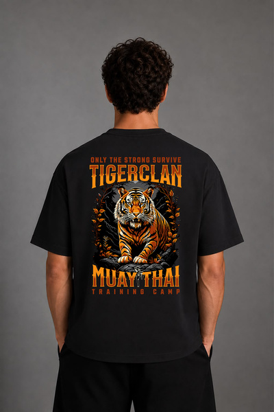 VSRN Tricou oversize negru cu imprimeu pe spate Tiger Muay Thai Design