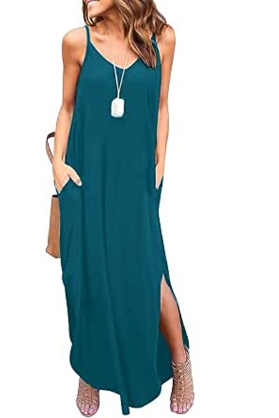 GENERAL HUSKARY Women's Summer Casual Sleeveless V Neck Strappy Split Loose D...