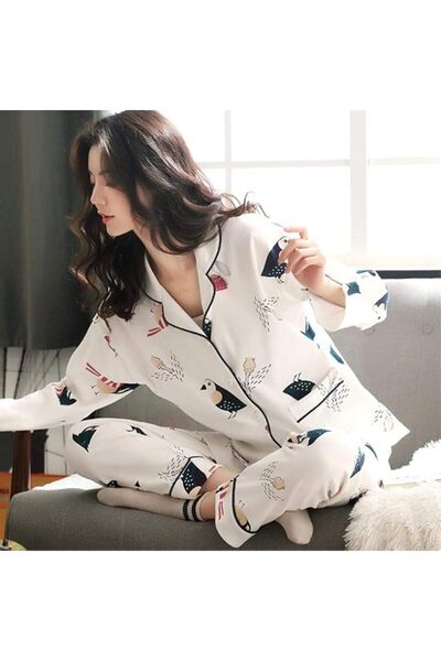GENERAL Women'S Pajamas Cotton Pajama Set Long Sleeve Top + Pants