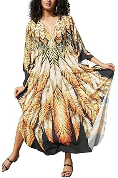 GENERAL Women Bohemian Kaftan Maxi Loungewear Nightgown Kimono Oversized Slee...