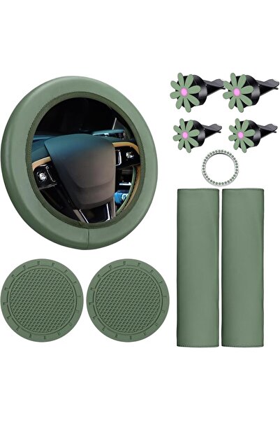 Frienda 10 Pc Pink Leather Steering Wheel Cover Set - With Seat Belt Pads, Cu...