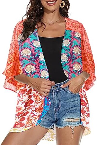 Moss Rose Women's Beach Kimono Coverup Sheer Chiffon Cover Ups, Casual Loose ...