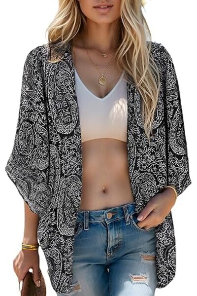 Moss Rose Women's Beach Kimono Coverup Sheer Chiffon Cover Ups, Casual Loose ...