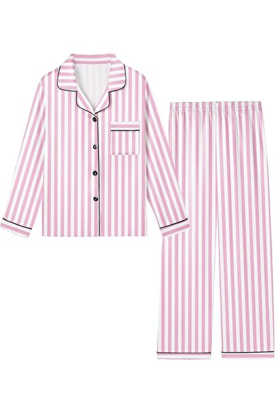 GENERAL Schbbbta Girls Boys Satin Pajamas Set, 2Piece Silk Nightwear Button-D...