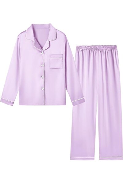 GENERAL Schbbbta Girls Boys Satin Pajamas Set, 2Piece Silk Nightwear Button-D...