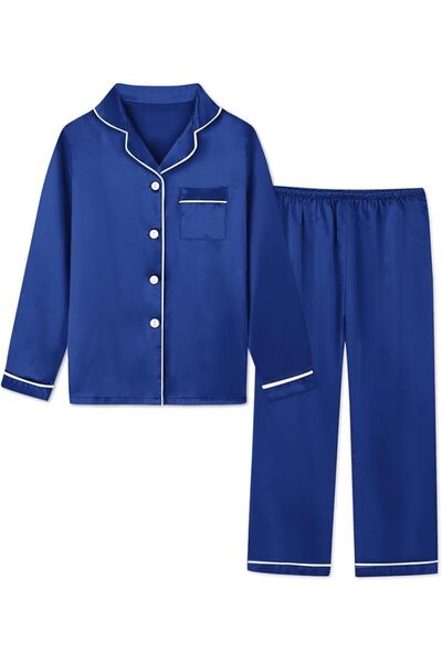 GENERAL Schbbbta Girls Boys Satin Pajamas Set, 2Piece Silk Nightwear Button-D...