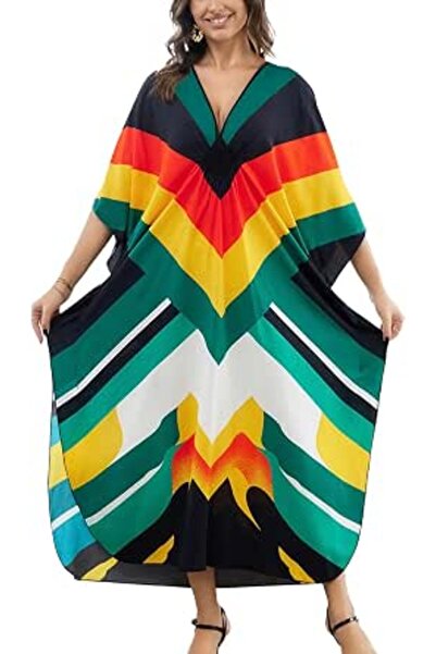YouKD Maxi Dress V-Neck Kaftan Boho Robes Beach Cover-ups Dress Maxi Garment ...