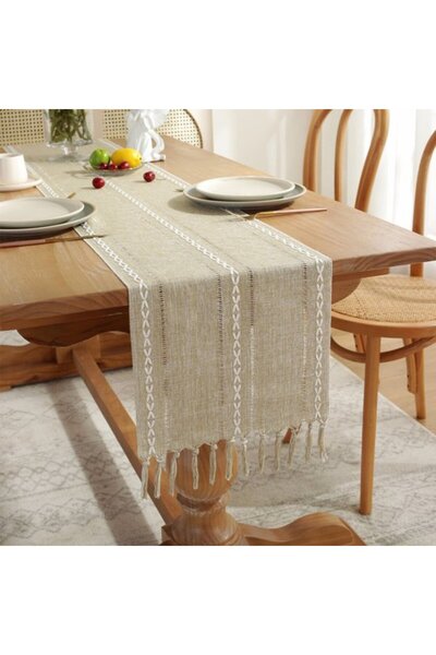 Generic Brand Table runner, bohemian style, cream color, country style, with ...