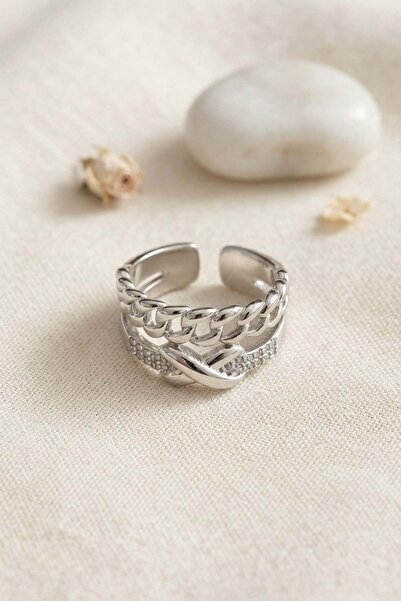 Inure Jewelry Adjustable Silver Color Ring with Chain and Knot Detail