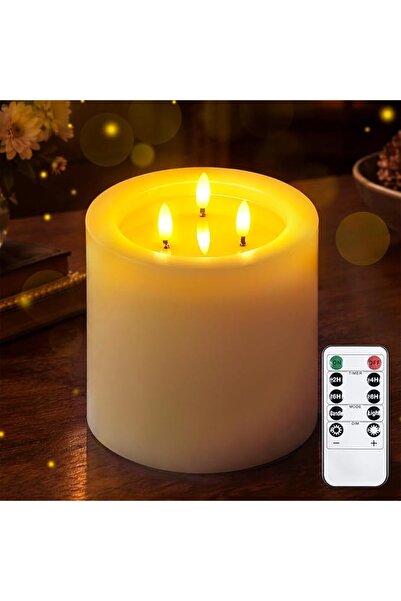 GENERAL شمعة ييليدا LED بدون لهب بثلاثة فتائل، مقاس 5.9 × 5.9 بوصة، مع جهاز ت...