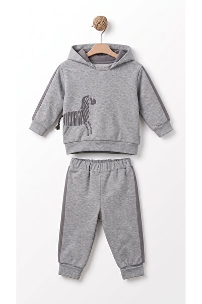 BabyCosy Organic Wear Unisex Zebra Detailed Hooded Top and Bottom Set, 70% Co...
