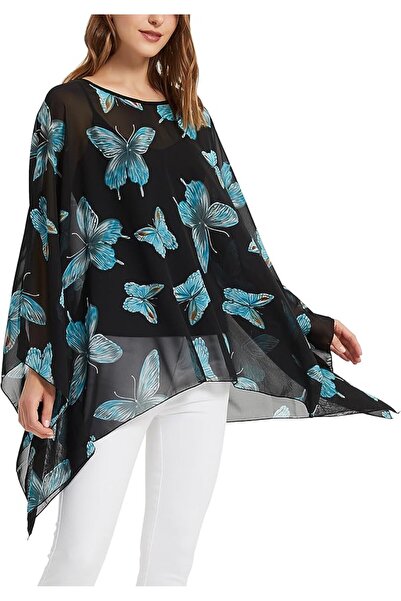 GENERAL Wiiiwish Women's Loose Solid Long Batwing Sheer Chiffon Caftan Wrap P...