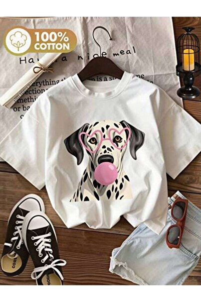 23ERVA Summer Outfit Women, Dalmatian Dog With Heart Glasses Funny Vintage T-...