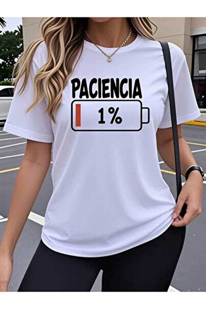 23ERVA Patience, Women's Battery Low 1% Graphic, Pure Cotton T-Shirt, Casual ...