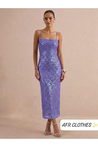 AFR CLOTHES KADIN İP ASKILI İÇİ ASTARLI PAYETLİ MİDİ ABİYE ELBİSE