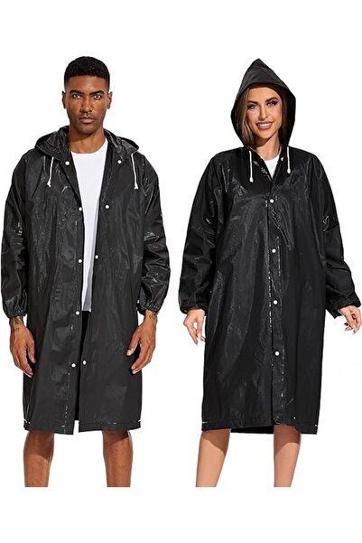 STARSTAR Black reusable hooded rain poncho.