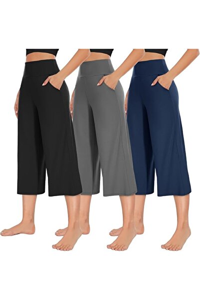 Newbie NEW YOUNG 3 Pack Women's Wide Leg Pants with Pockets High Waist Loose ...