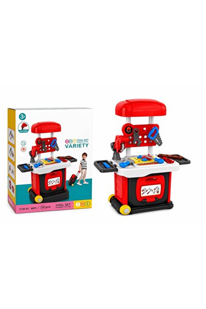 TOY LAND Kids 2-in-1 Pretend Play Tool Workbench Trolley Set, 33-Piece Toy Re...