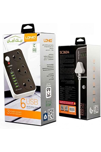 LDNIO SC3604 5M Fireproof Electrical Extension with 3 Sockets and 6 USB Ports