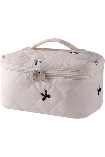 uekeboag Large Travel Makeup Bag for Women Quilted Floral Cotton Cosmetic Bag...