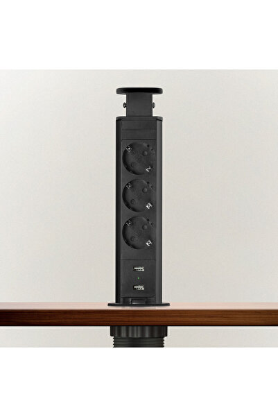 Alista Home Priză de birou încorporată, 3 prize, 2 USB, 3500W, negru mat, ret...