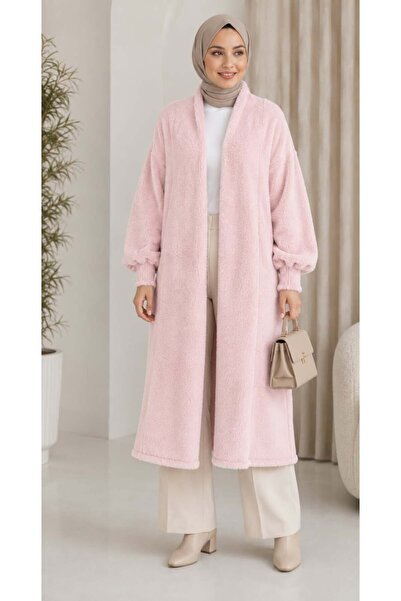 ZEYN STORE Kadın Şal Yaka Oversize Triko Ve Sakallı Tüylü Uzun Hırka