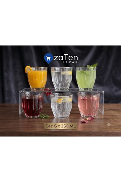 zaTen Pazar 6 Adet Laza Cam 250ml Su ve Meşrubat Bardağı
