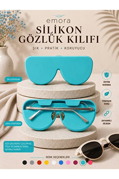 emora life silikon gözlük kılıfı esnek katlanabilir-turkuaz