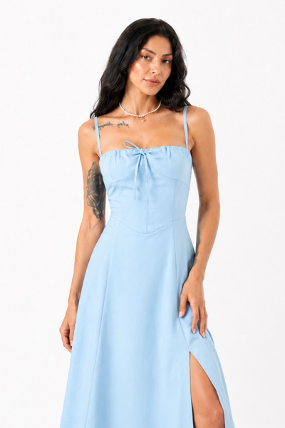 Asfaha Fashion Women's Corset Lace-Up Detailed Slit Midi Dress