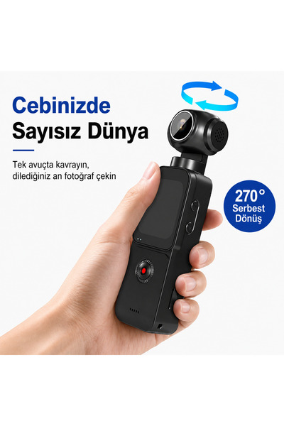 qasul 5K WiFi Dokunmatik Ekranlı Mini El Kamerası – 270° Döner Lens, Taşınabilir Video & Fotoğraf Kamerası