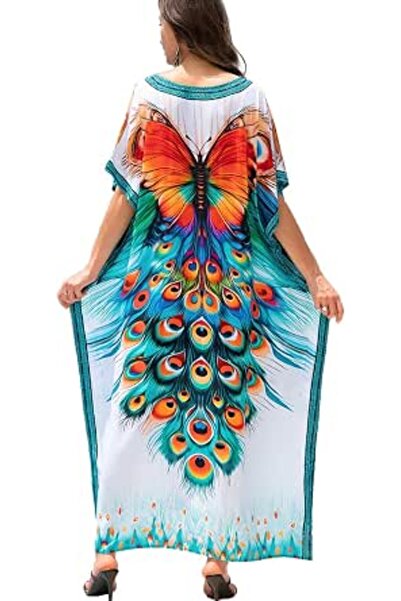 YouKD Women's Pirnt Floral Long Kaftan Maxi Dress Pluse Size Bikini Beach Cov...