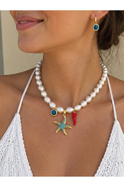 ANKA JEWELLRY Women's Steel Pendant with Pearls, Sea Star and Pepper Sharmi D...