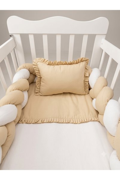FISTIK BEBE Knitted Protected 4-Piece Baby Crib Sleeping Set - Ruffle Detailed (70X120)