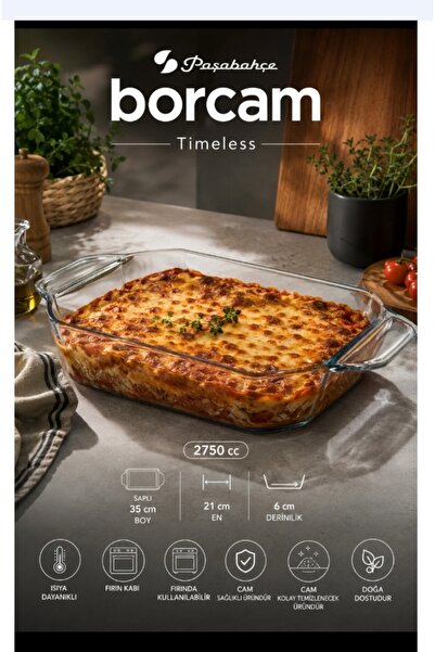 Paşabahçe Borcam timeless tepsi ısıya dayanıklı fırın kabı 2750 cc hacim sapl...