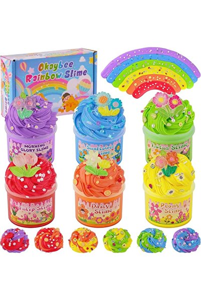 GENERAL 6 Pack Butter Slime Kit, Rainbow Slime for Kids, with Flower Slime Ch...